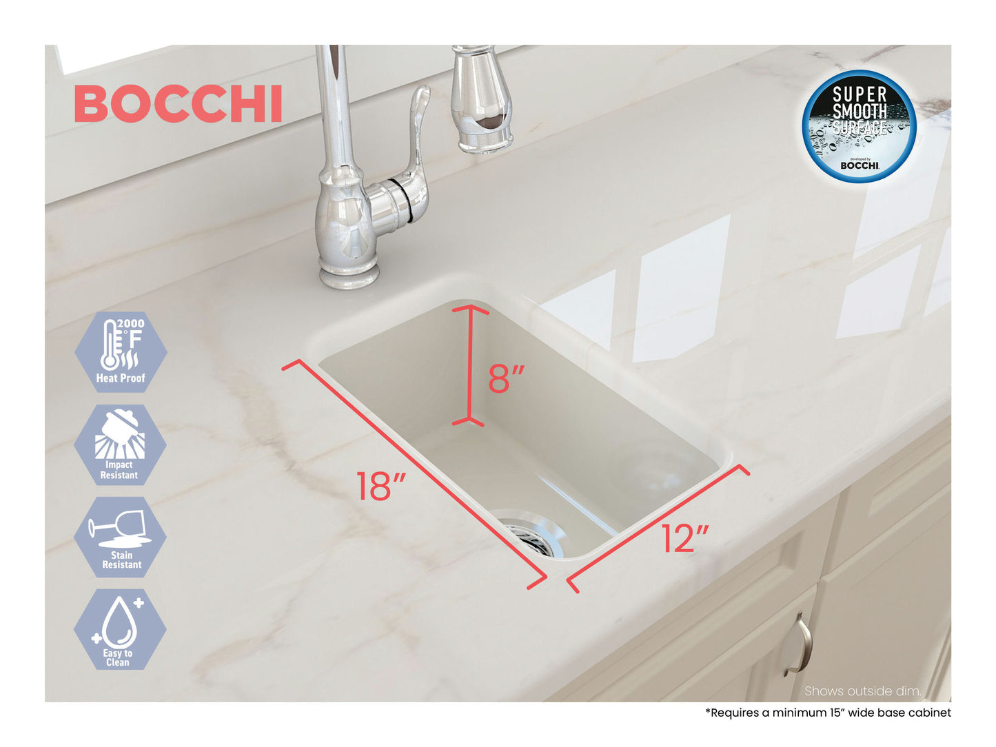 Sotto Dual-mount Fireclay 12" Single Bowl Bar Sink with Strainer in Biscuit
