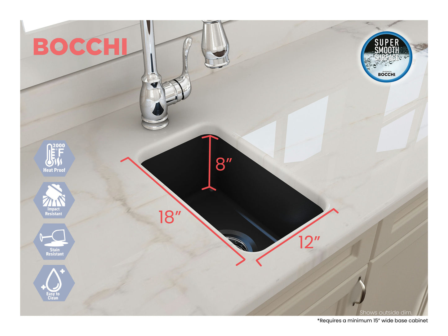 Sotto Dual-mount Fireclay 12" Single Bowl Bar Sink with Strainer in Dark Gray