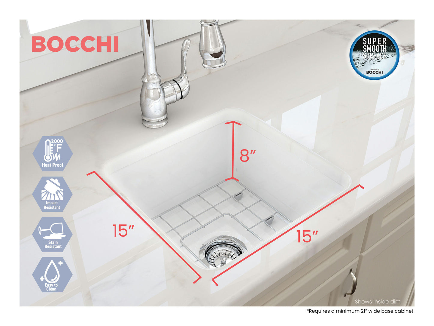 Sotto Dual-mount Fireclay 18" Single Bowl Bar Sink with Grid, Strainer in White