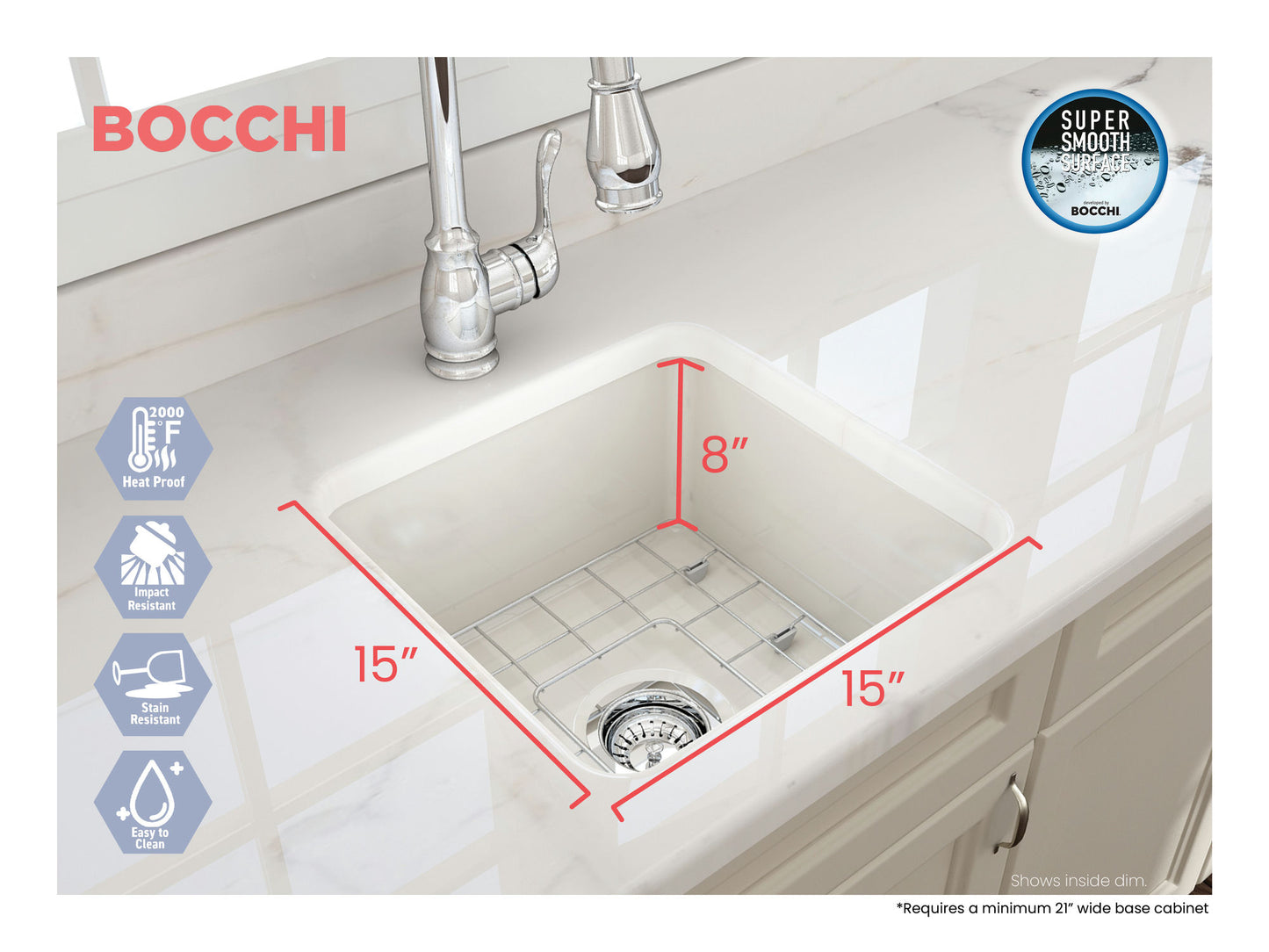 Sotto Dual-mount Fireclay 18" Single Bowl Bar Sink in Biscuit