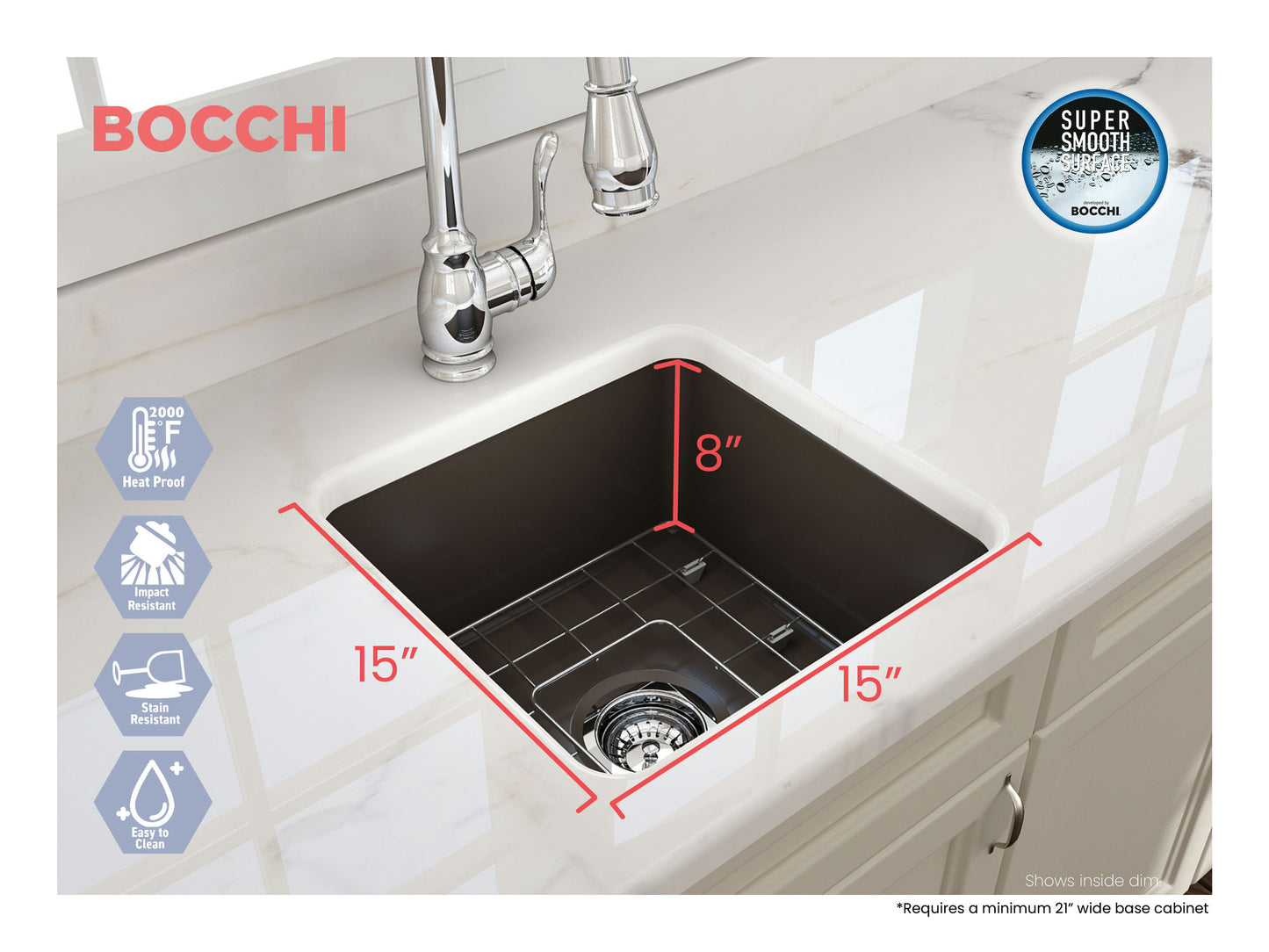 Sotto Dual-mount Fireclay 18" Single Bowl Bar Sink in Matte Brown