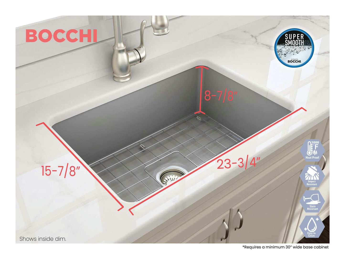 Sotto Dual-mount Fireclay 27" Single Bowl Kitchen Sink in Matte Gray