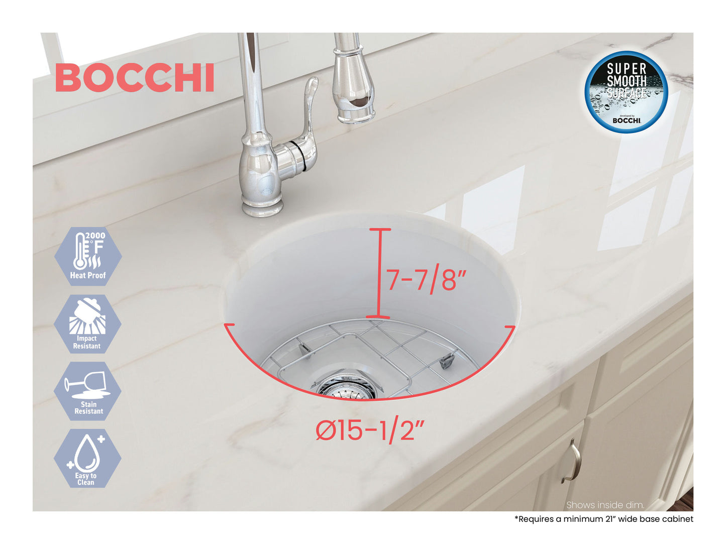 Sotto Round Dual-mount Fireclay 18.5" Single Bowl Bar Sink in White