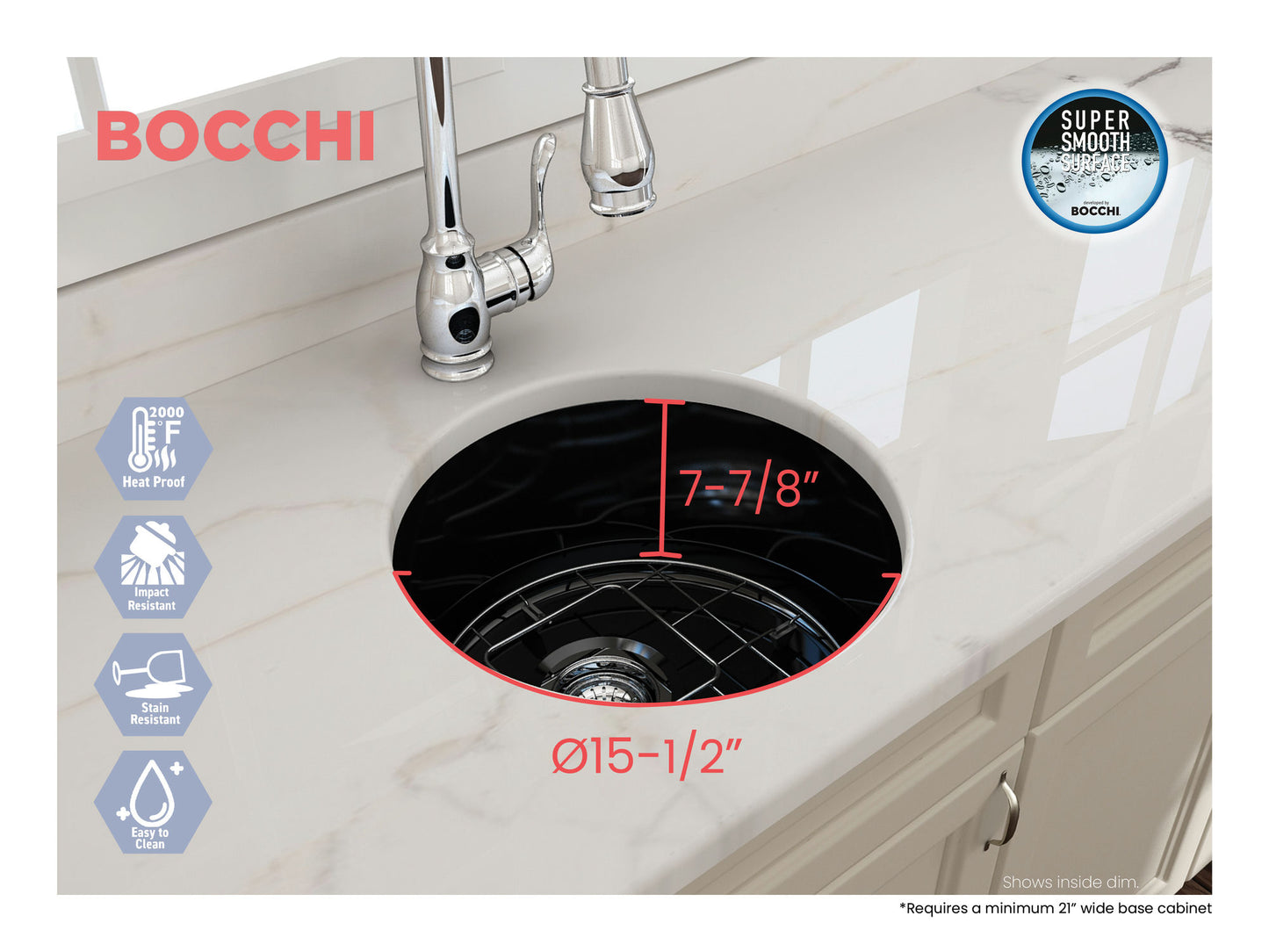 Sotto Round Dual-mount Fireclay 18.5" Single Bowl Bar Sink in Black