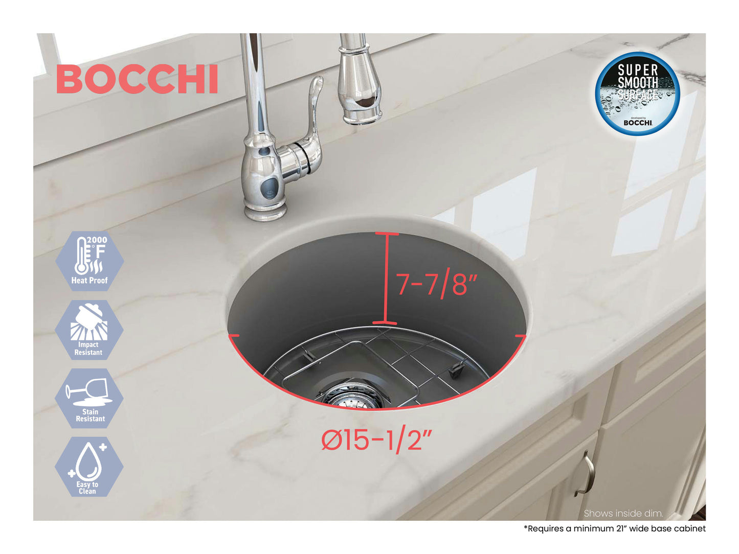 Sotto Round Dual-mount Fireclay 18.5" Single Bowl Bar Sink in Matte Gray