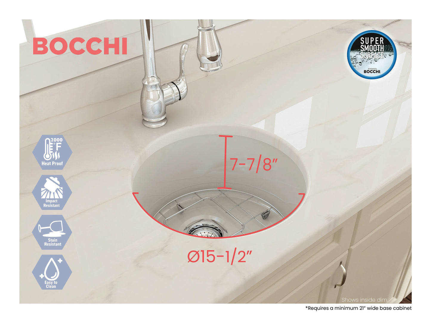 Sotto Round Dual-mount Fireclay 18.5" Single Bowl Bar Sink in Biscuit