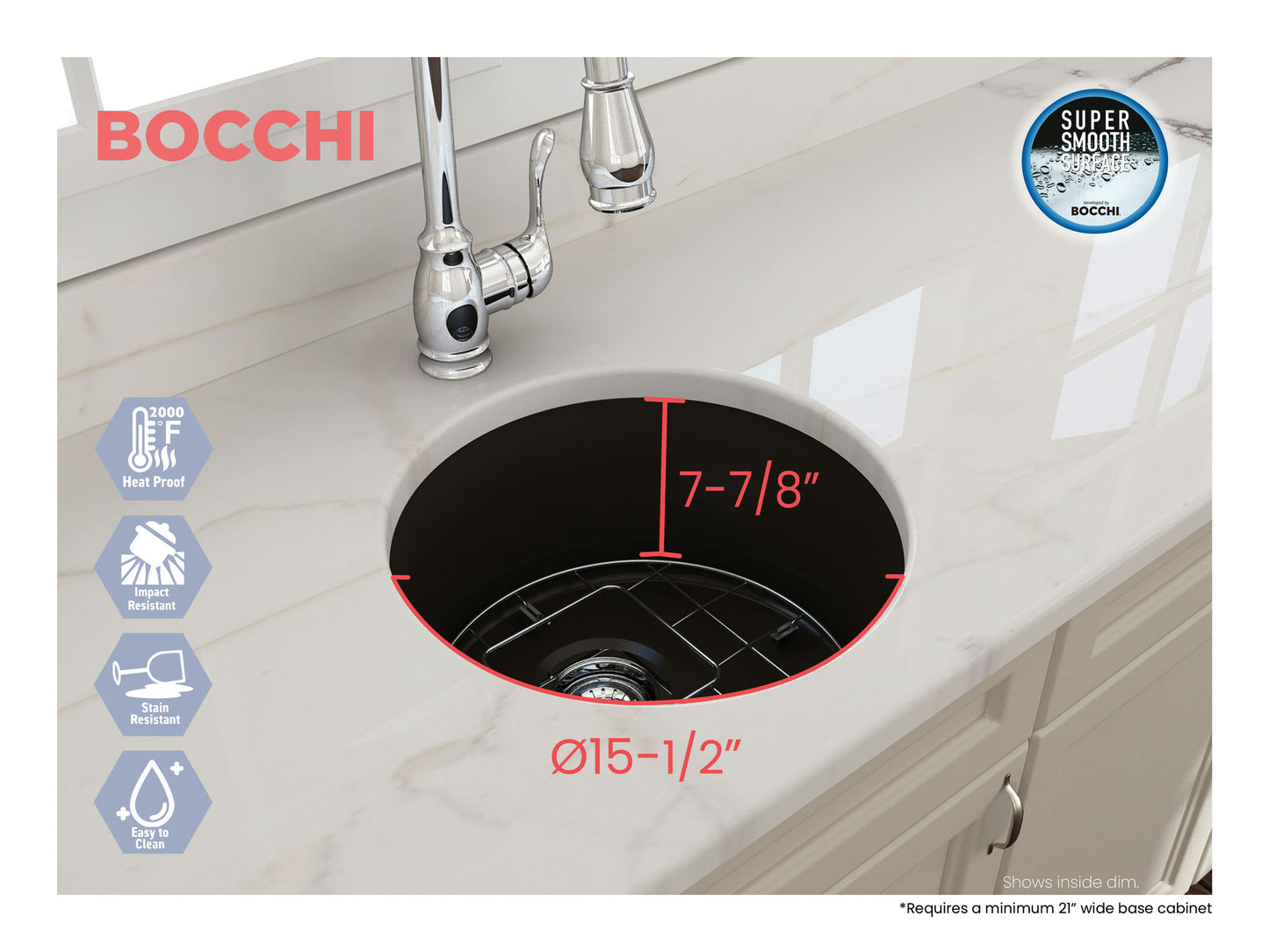 Sotto Round Dual-mount Fireclay 18.5" Single Bowl Bar Sink in Matte Brown