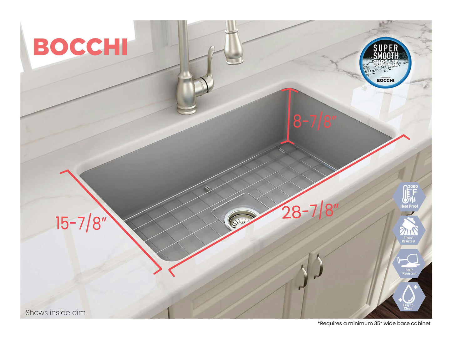 Sotto Dual-mount Fireclay 32" Single Bowl Kitchen Sink in Matte Gray