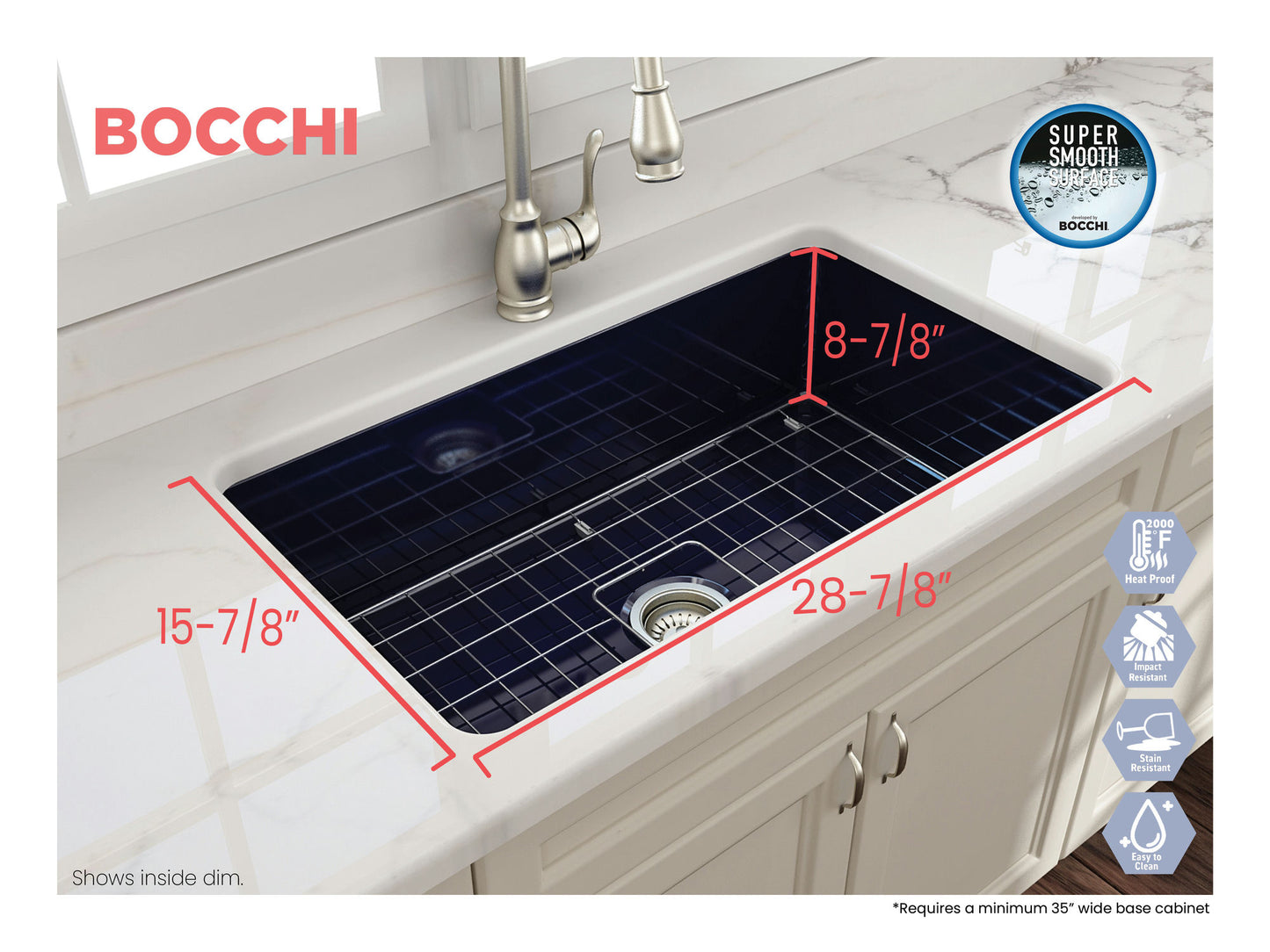 Sotto Dual-mount Fireclay 32" Single Bowl Kitchen Sink in Sapphire Blue