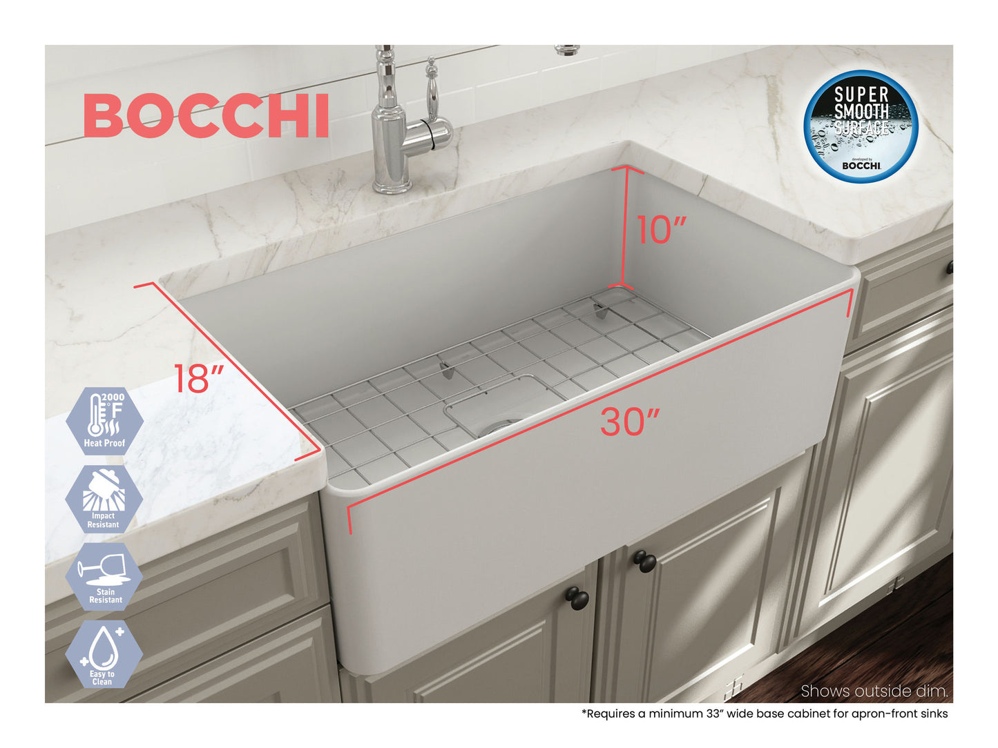 Aderci Ultra-Slim Farmhouse Apron Front Fireclay 30" Kitchen Sink Matte White
