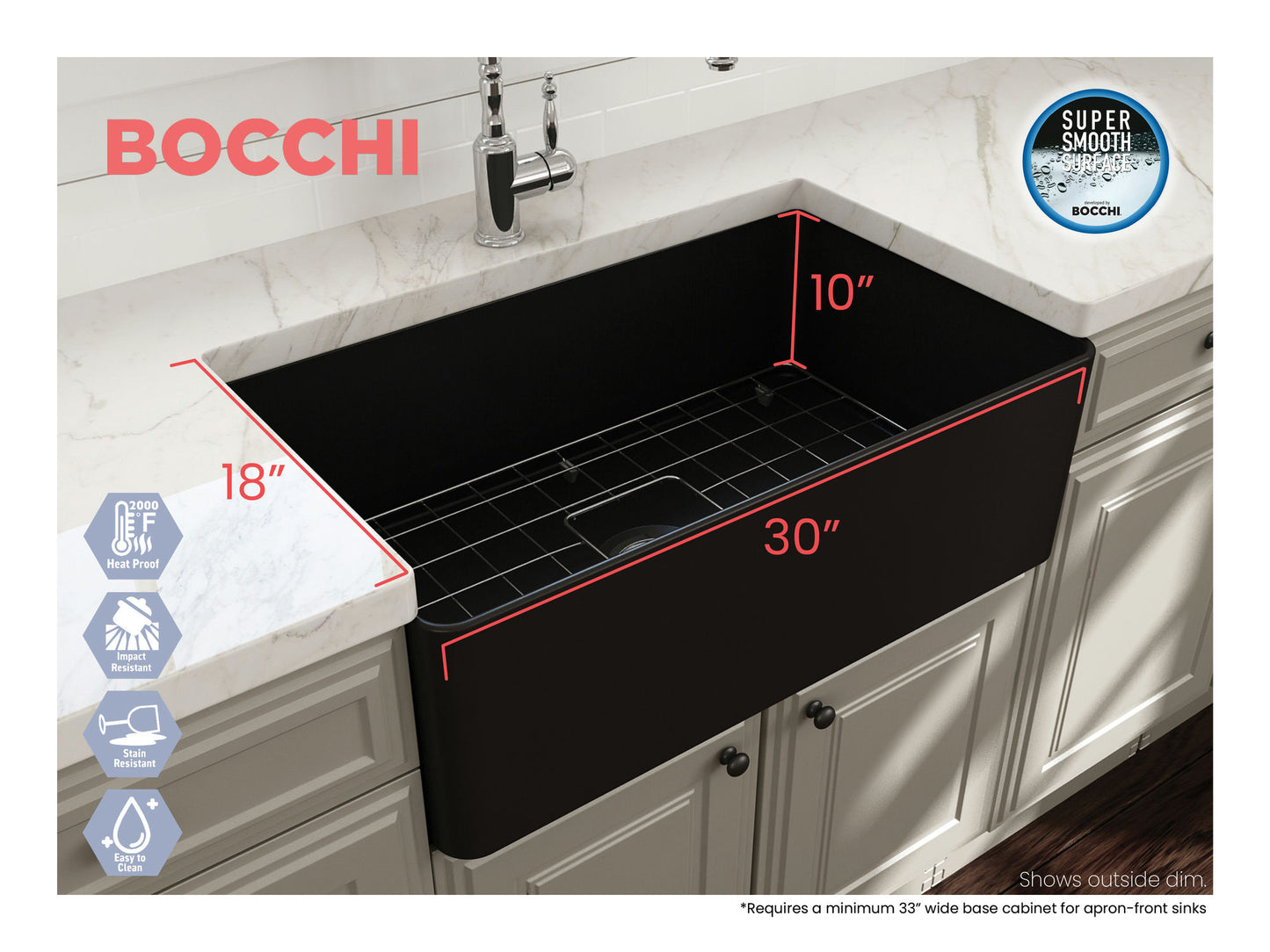 Aderci Ultra-Slim Farmhouse Apron Front Fireclay 30"Kitchen Sink in Matte Black