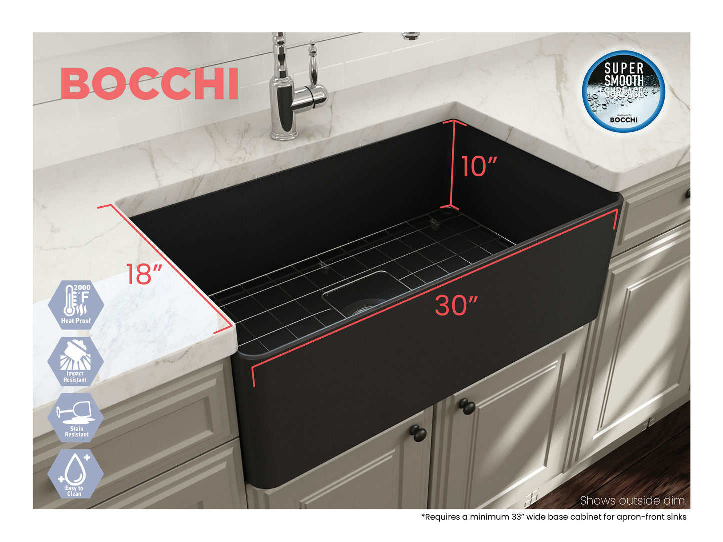 Aderci Ultra-Slim Farmhouse Apron Front Fireclay 30" Kitchen Sink in Dark Gray