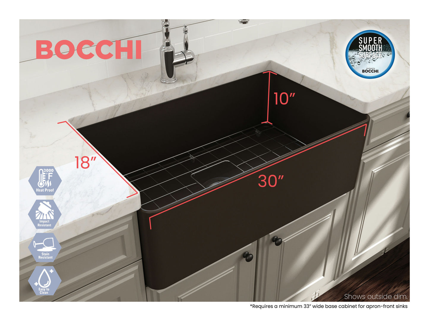 Aderci Ultra-Slim Farmhouse Apron Front Fireclay 30" Kitchen Sink in Matte Brown