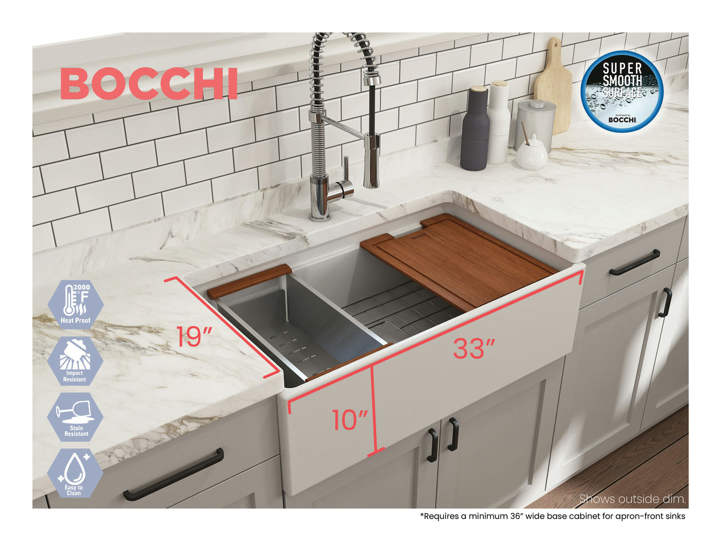 Contempo Step-Rim Apron Front Fireclay 33" Single Bowl Kitchen Sink Matte White