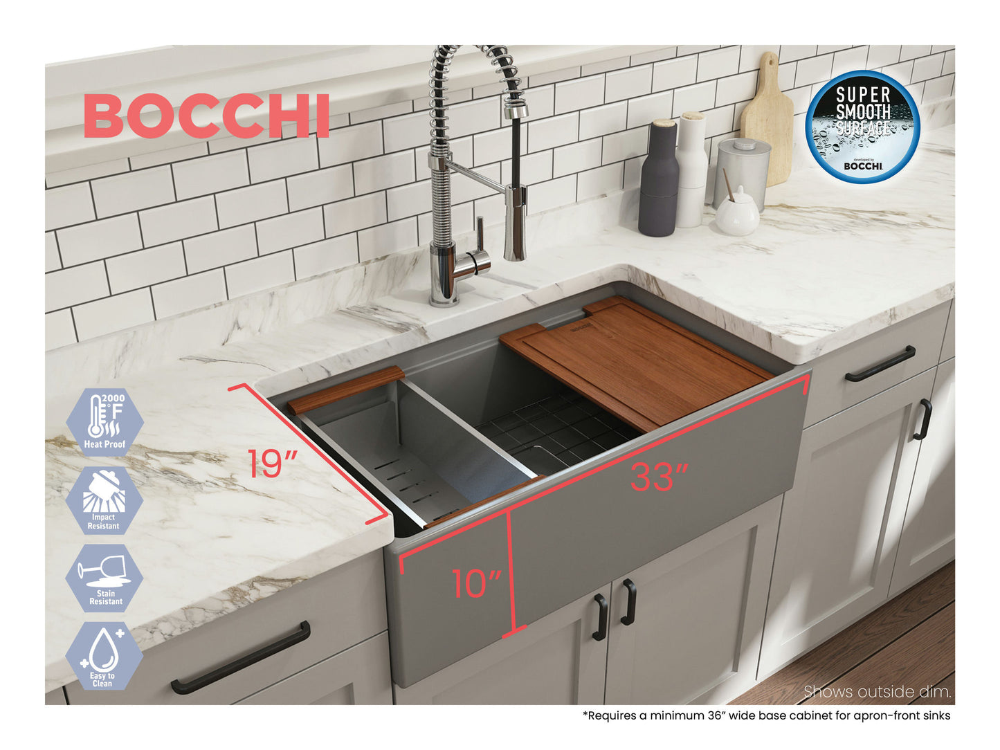 Contempo Step-Rim Apron Front Fireclay 33" Single Bowl Kitchen Sink Matte Gray