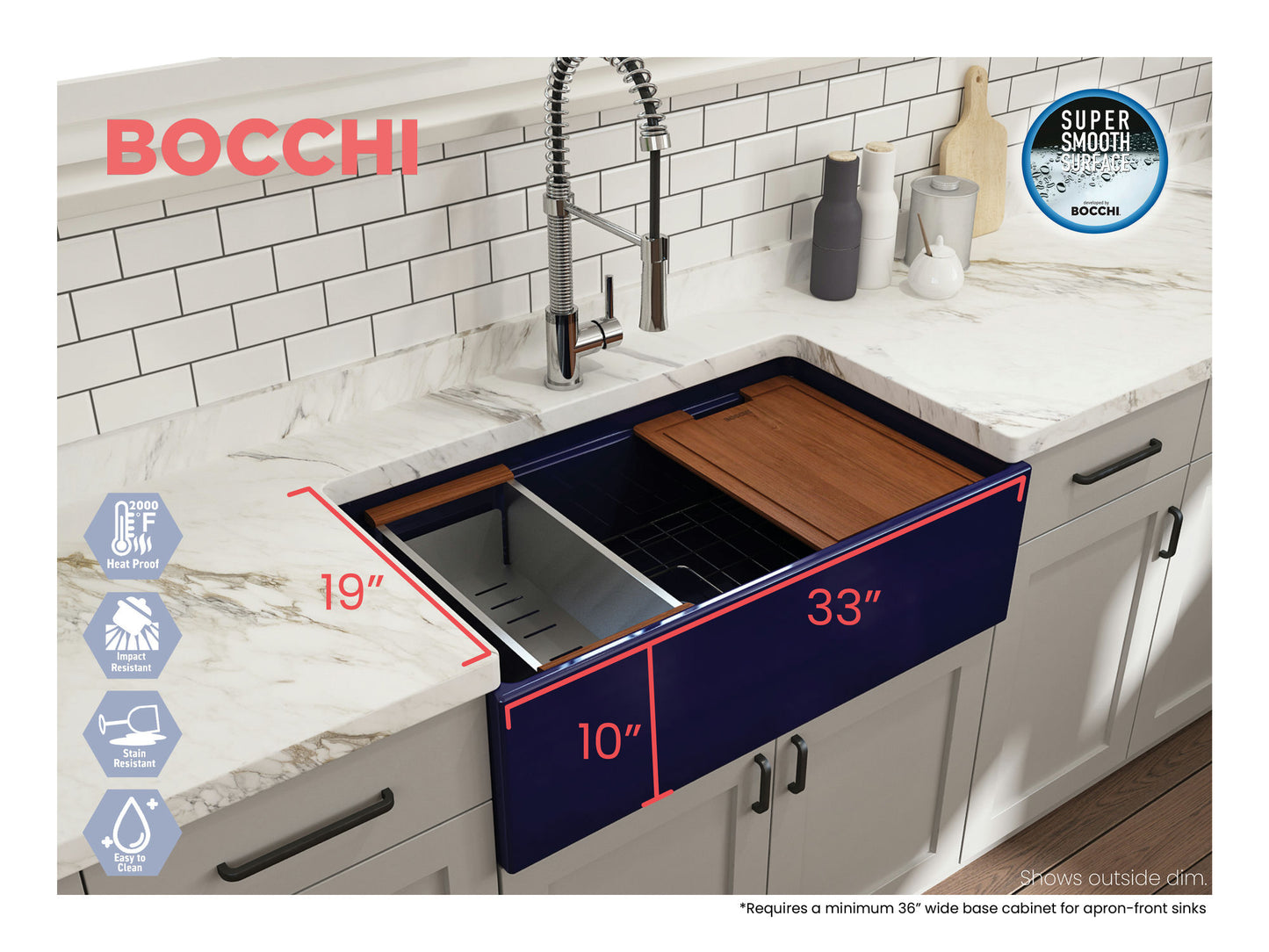 Contempo Step-Rim Apron Front Fireclay 33" Single Bowl Kitchen Sink in Blue