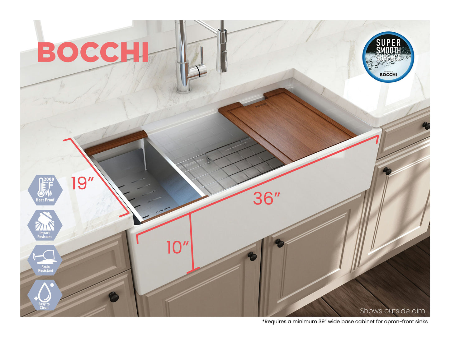 Contempo Step-Rim Apron Front Fireclay 36" Single Bowl Kitchen Sink in White