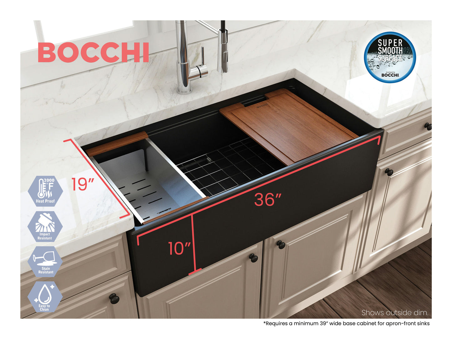Contempo Step-Rim Apron Front Fireclay 36" Single Bowl Kitchen Sink Matte Black