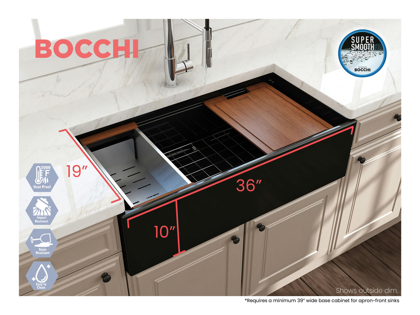 Contempo Step-Rim Apron Front Fireclay 36" Single Bowl Kitchen Sink in Black