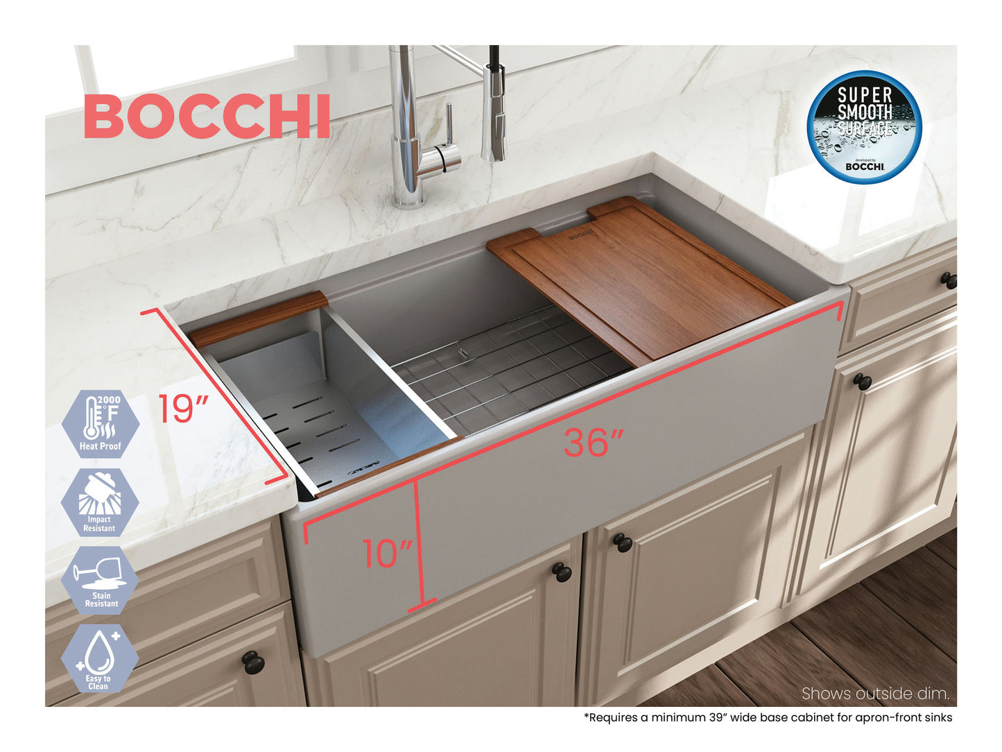 Contempo Step-Rim Apron Front Fireclay 36" Single Bowl Kitchen Sink Matte Gray