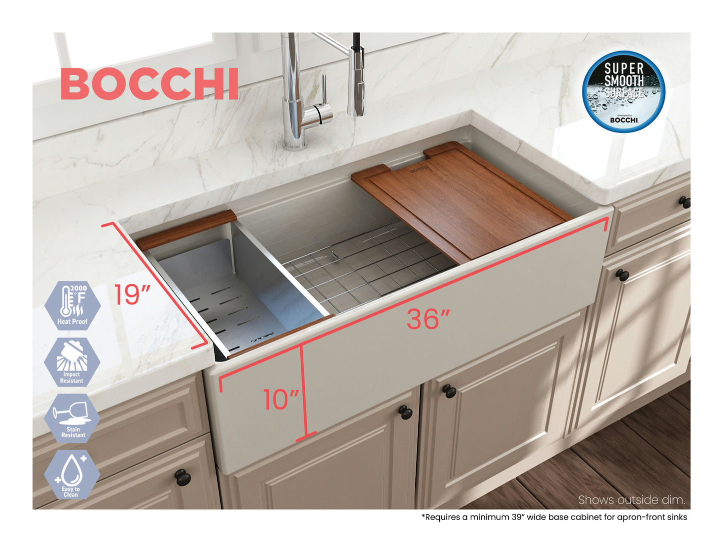 Contempo Step-Rim Apron Front Fireclay 36" Single Bowl Kitchen Sink in Biscuit