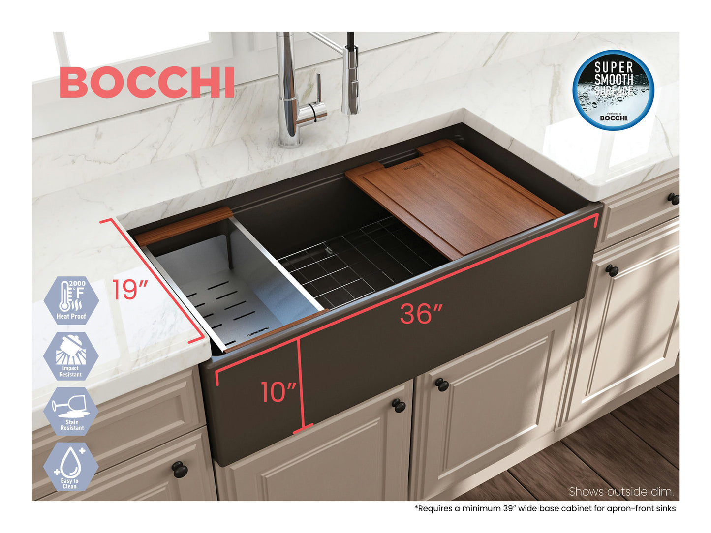 Contempo Step-Rim Apron Front Fireclay 36" Single Bowl Kitchen Sink Matte Brown