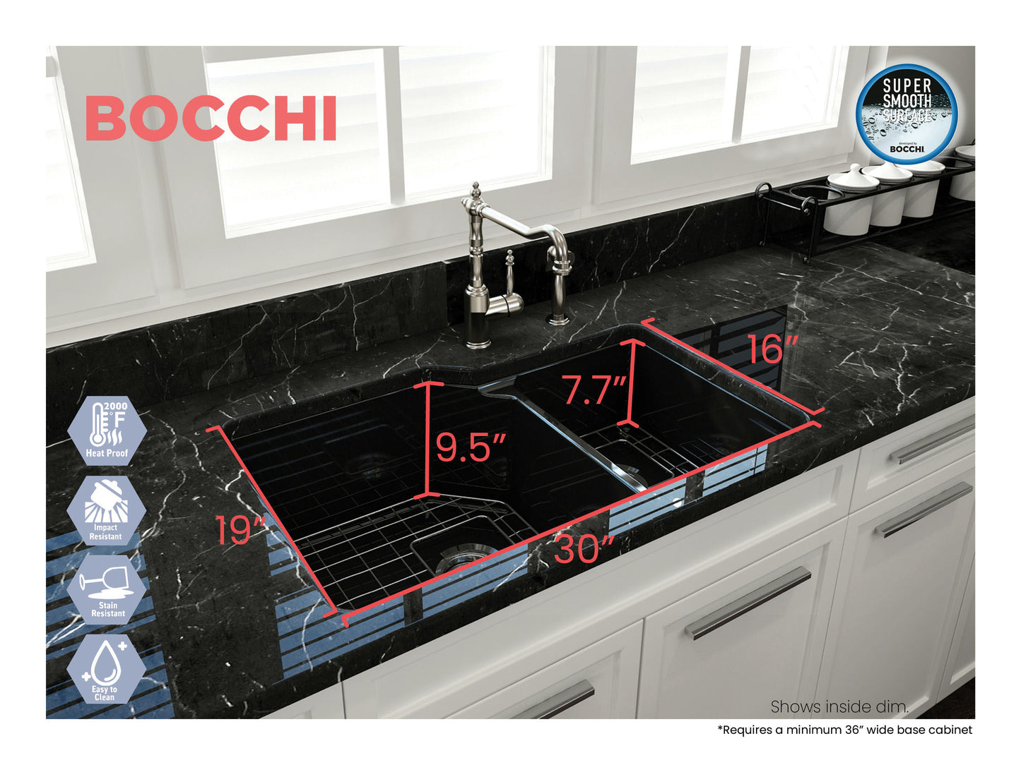 Sotto Dual-Mount Fireclay 33" 60/40 Double Bowl Kitchen Sink in Black