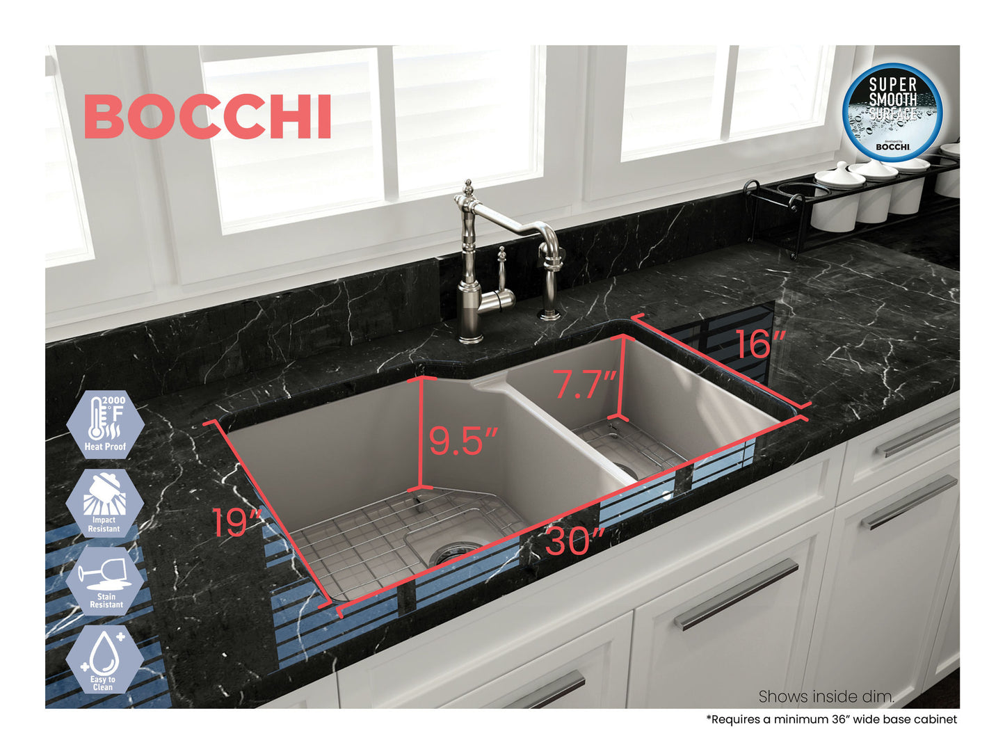 Sotto Dual-Mount Fireclay 33" 60/40 Double Bowl Kitchen Sink in Matte Gray