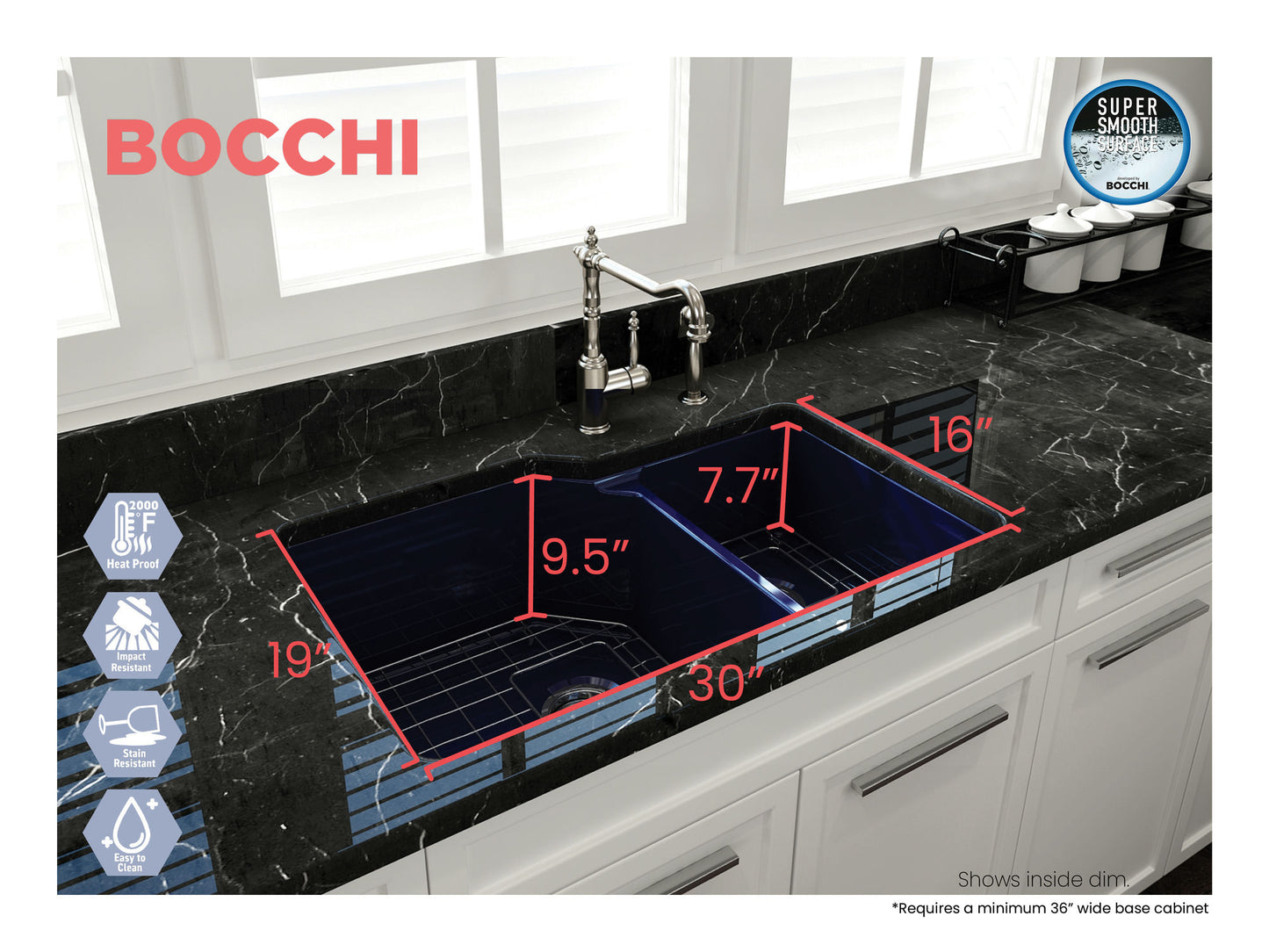 Sotto Dual-Mount Fireclay 33" 60/40 Double Bowl Kitchen Sink in Sapphire Blue