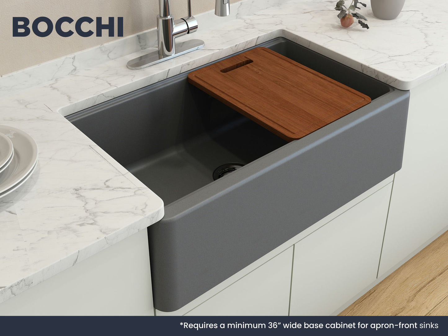 Arona Apron-Front 33" Single Bowl Granite Composite Kitchen Sink Concrete Gray