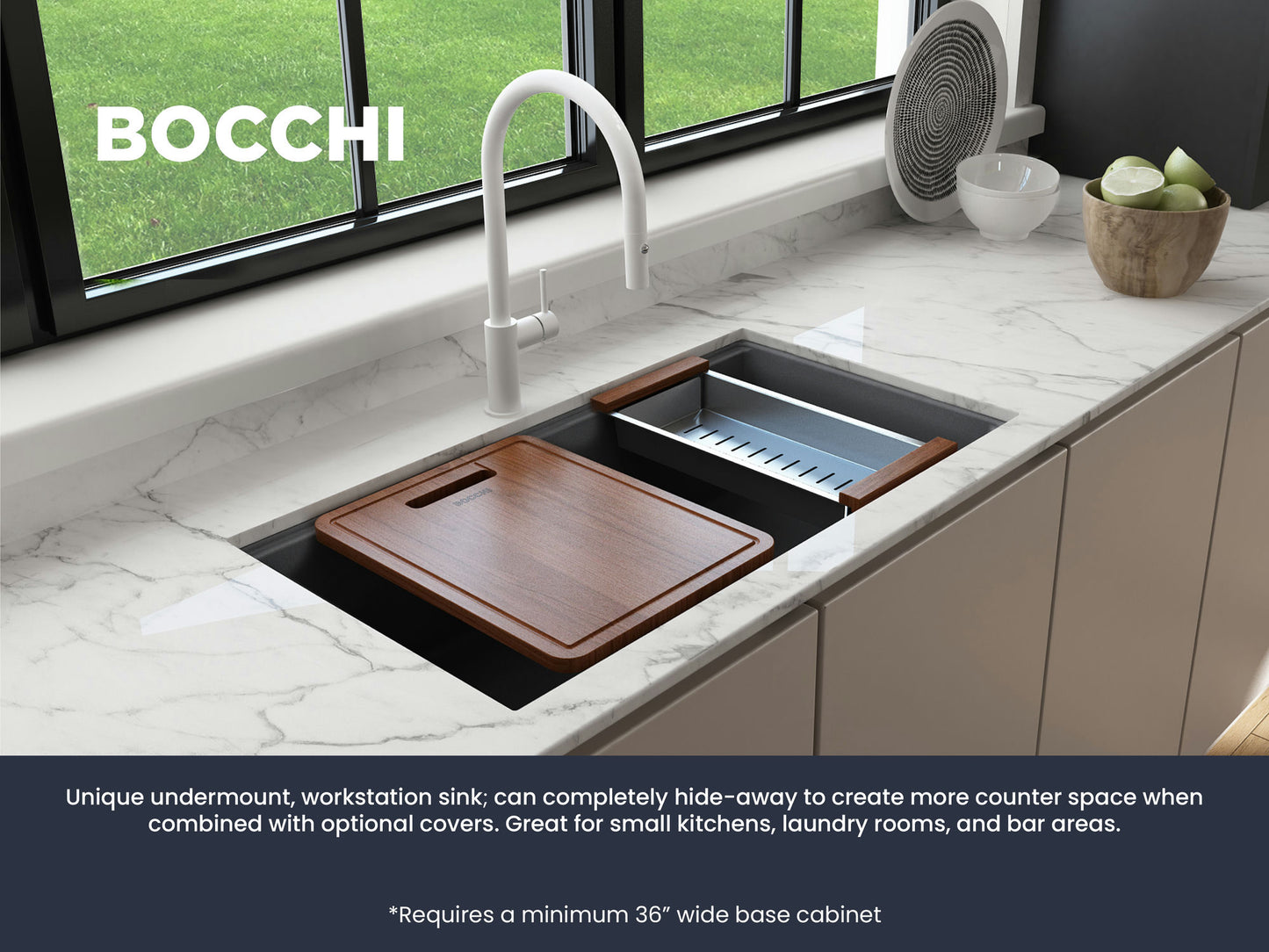 Baveno Lux Dual-Mount 34" Single Bowl Granite Kitchen Sink in Concrete Gray