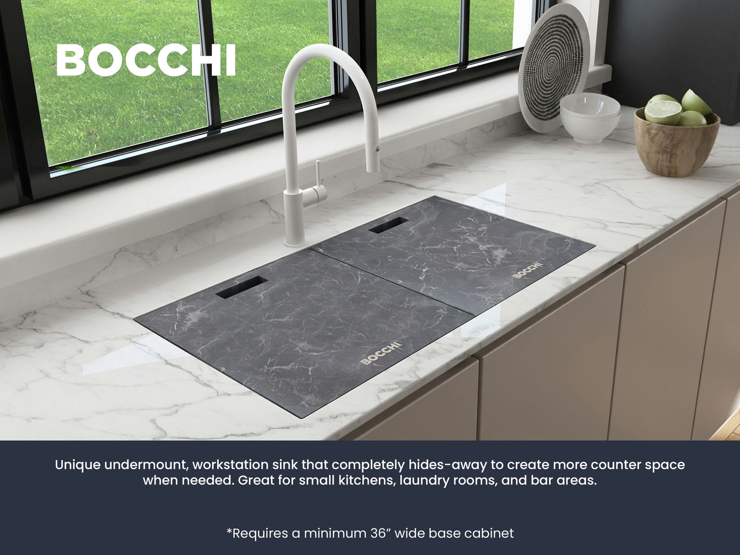Baveno Lux Dual-Mount 34" Single Bowl Granite Kitchen Sink Concrete Gray Covers