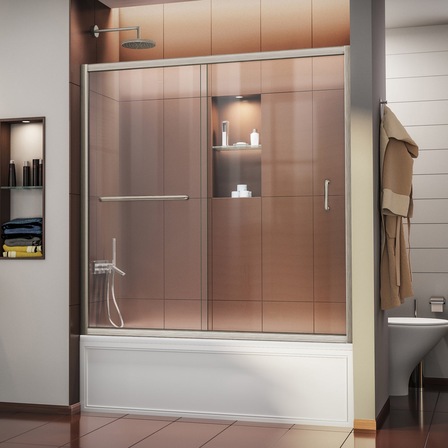 Infinity-Z 56-60 in. W x 58 in. H Semi-Frameless Sliding Tub Door, Clear Glass in Brushed Nickel