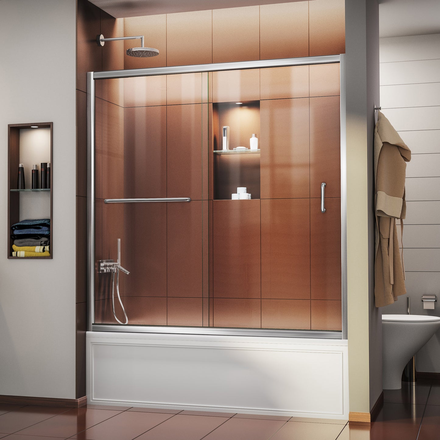 Infinity-Z 56-60 in. W x 58 in. H Semi-Frameless Sliding Tub Door, Clear Glass in Chrome