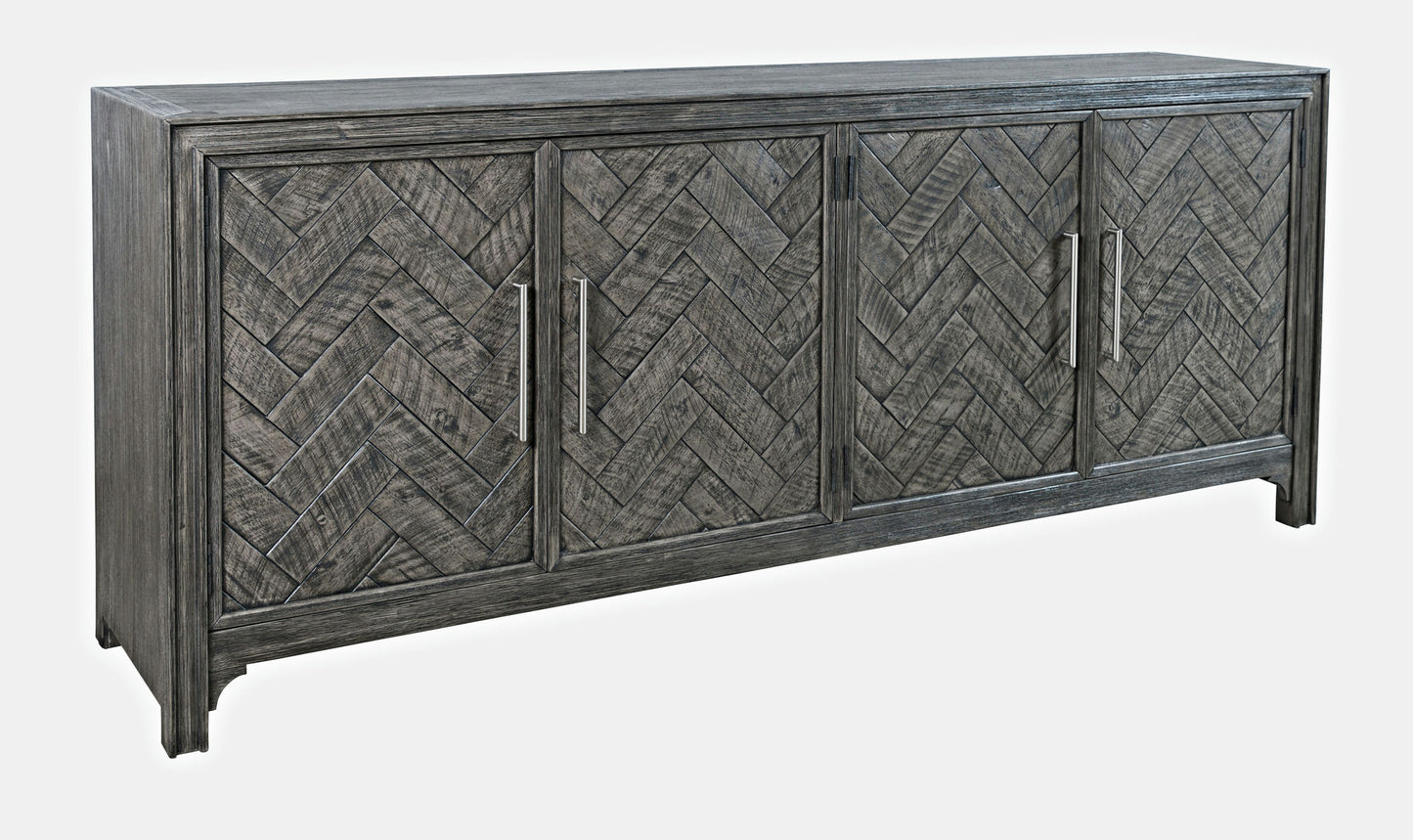 Gramercy Mid-Century Modern Chevron Four Door 79" Accent Cabinet - Platinum