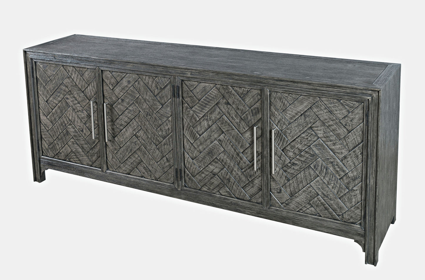Gramercy Mid-Century Modern Chevron Four Door 79" Accent Cabinet - Platinum