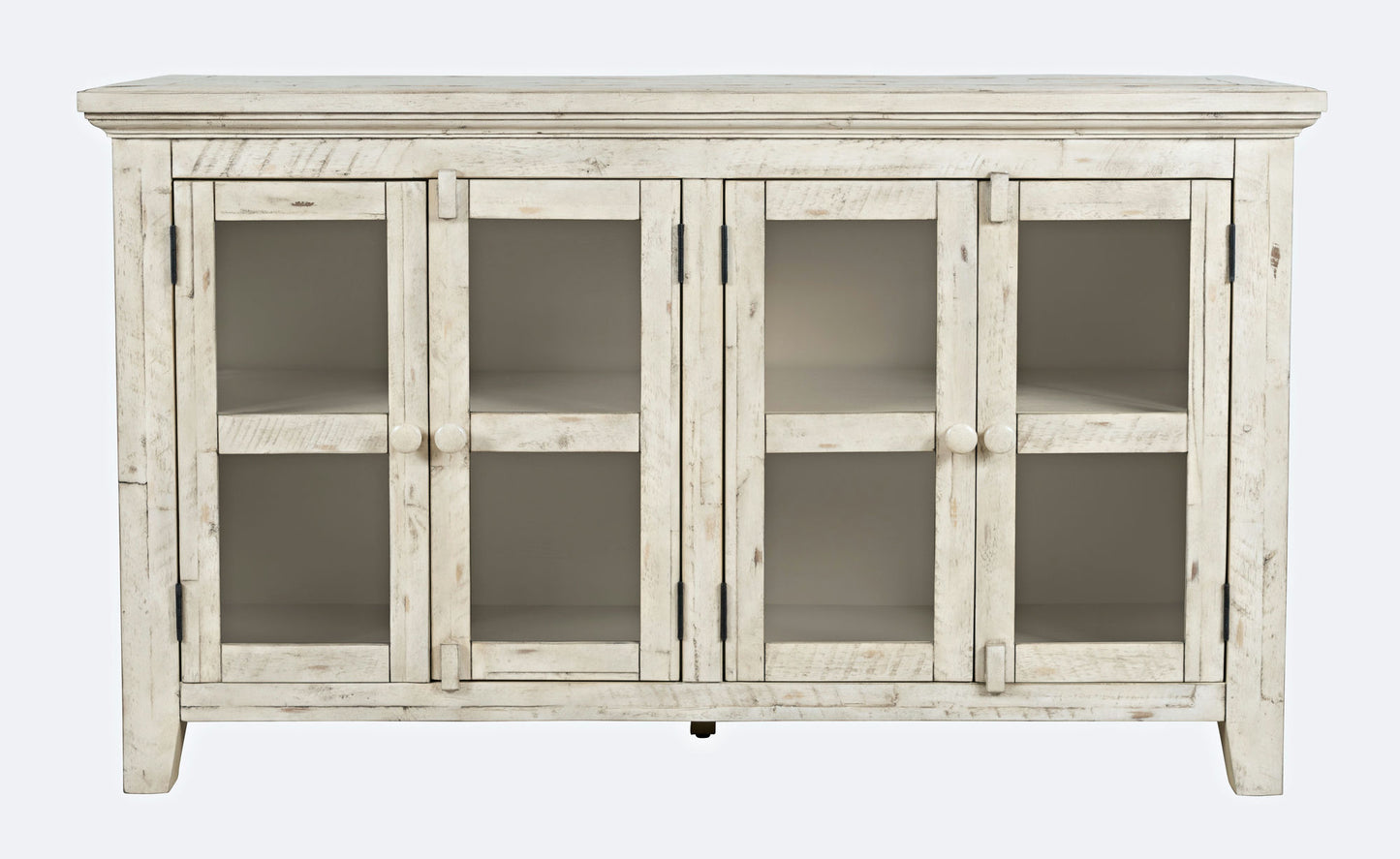 Rustic Shores 54" Coastal Distressed Acacia Four-Door Credenza Cabinet - Cream