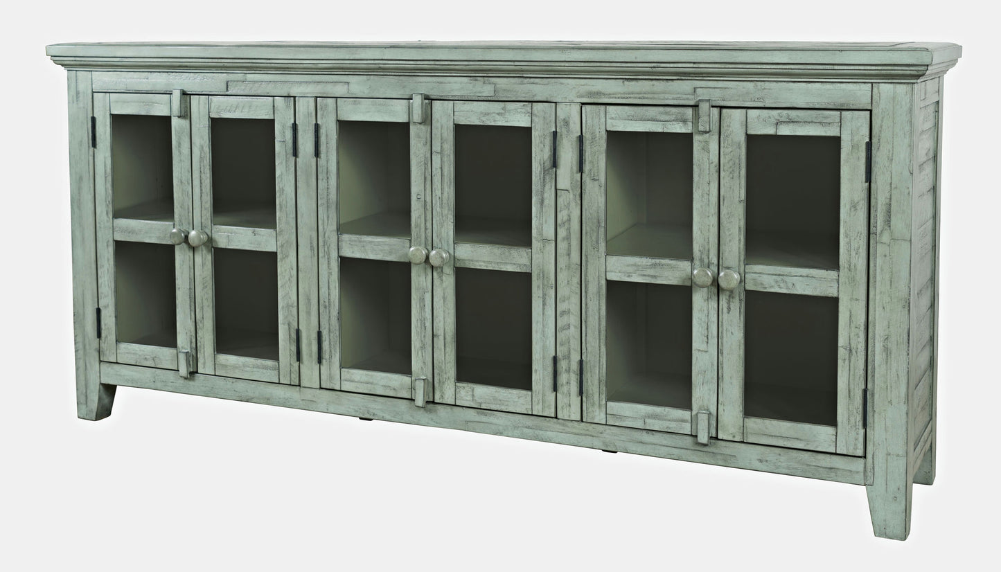Rustic Shores 70" Coastal Distressed Acacia Six-Door Sideboard Cabinet - Blue