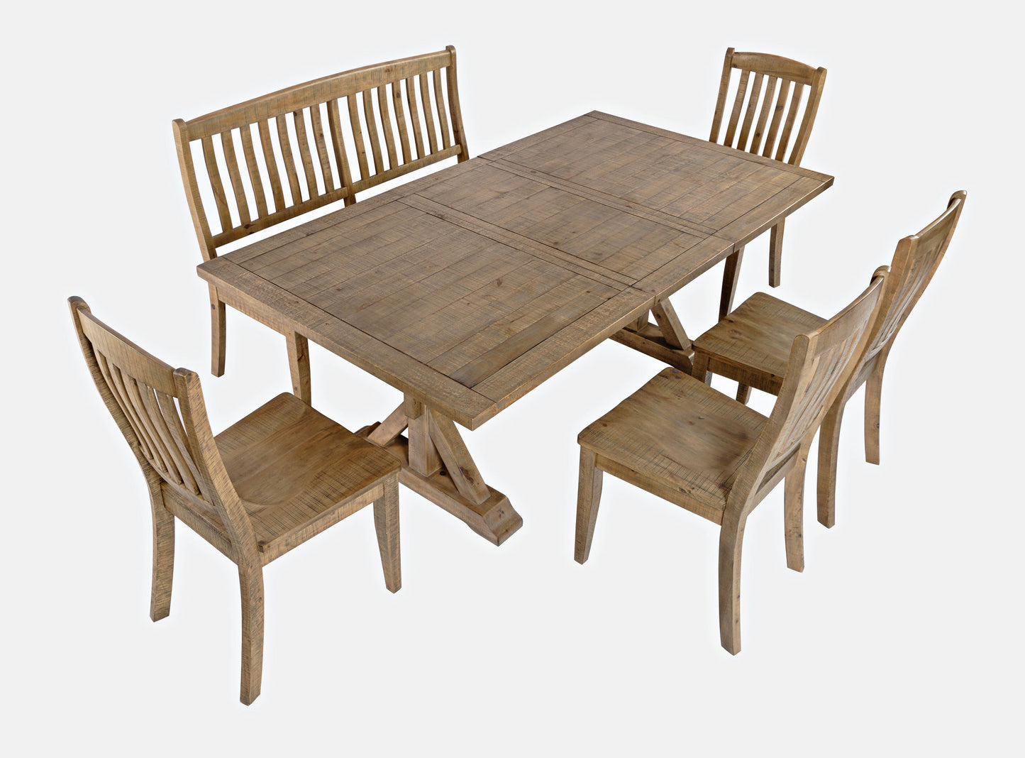 Carlyle Crossing Solid Pine 78" Six-Piece Dining Set with Bench and Slat Chairs