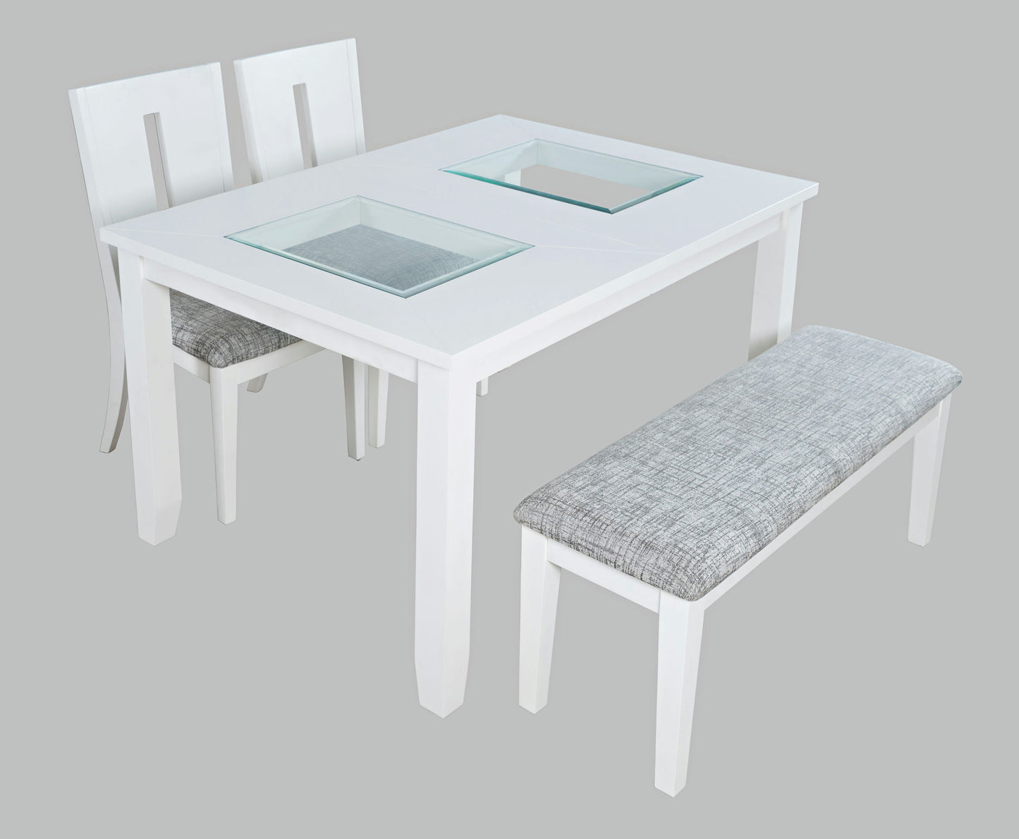 Urban Icon 66" Four-Piece Dining Set with Upholstered Chairs and Bench - White