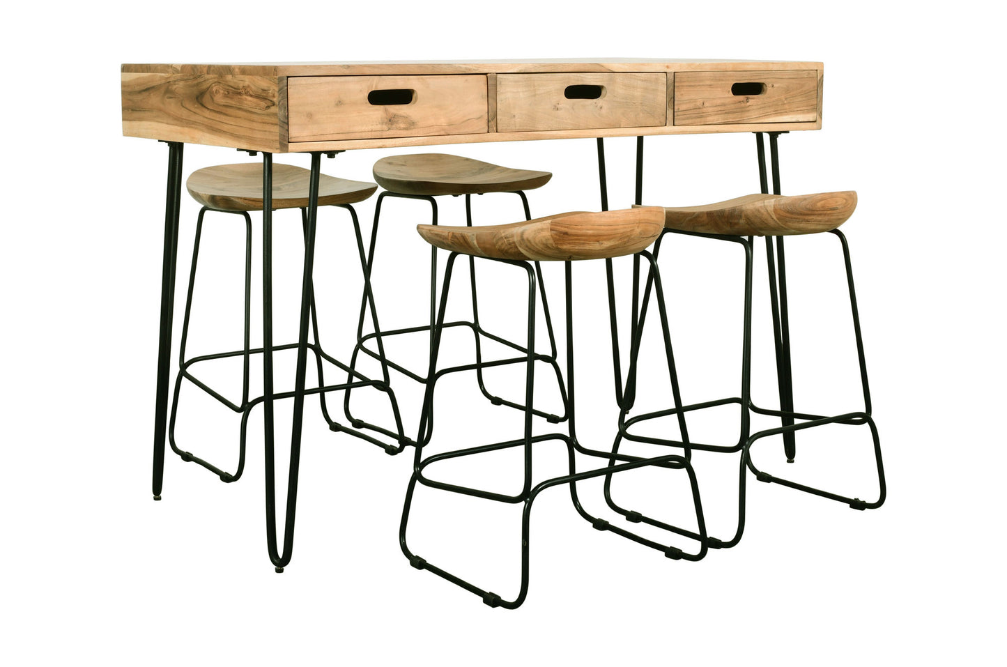 Rollins 52" Solid Acacia Dining Set with Four Backless Barstools