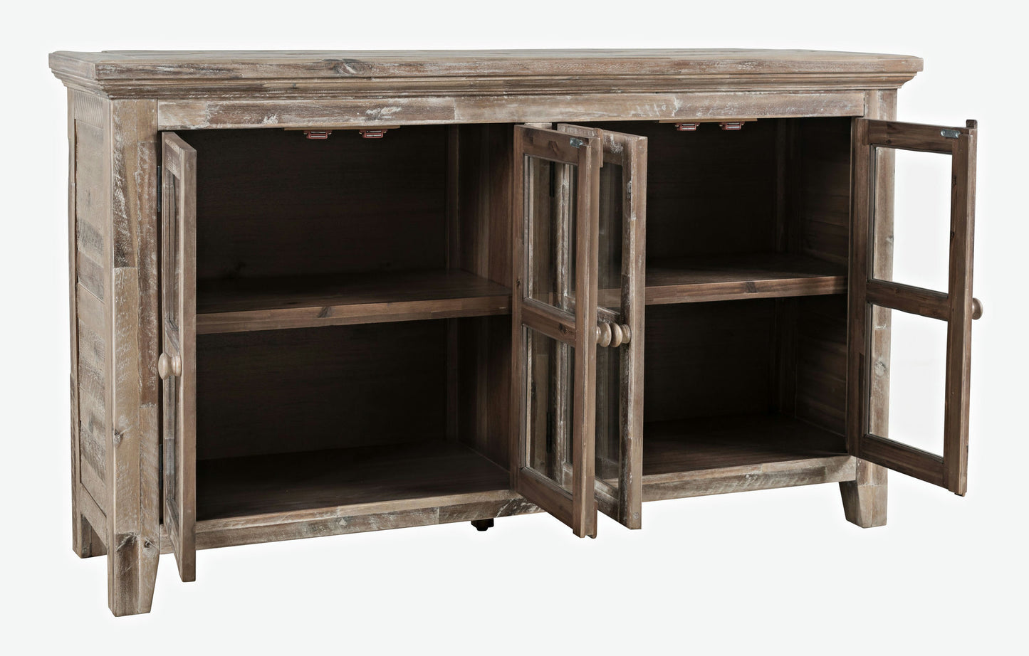 Rustic Shores 54" Coastal Distressed Acacia Four-Door Credenza Cabinet - Grey