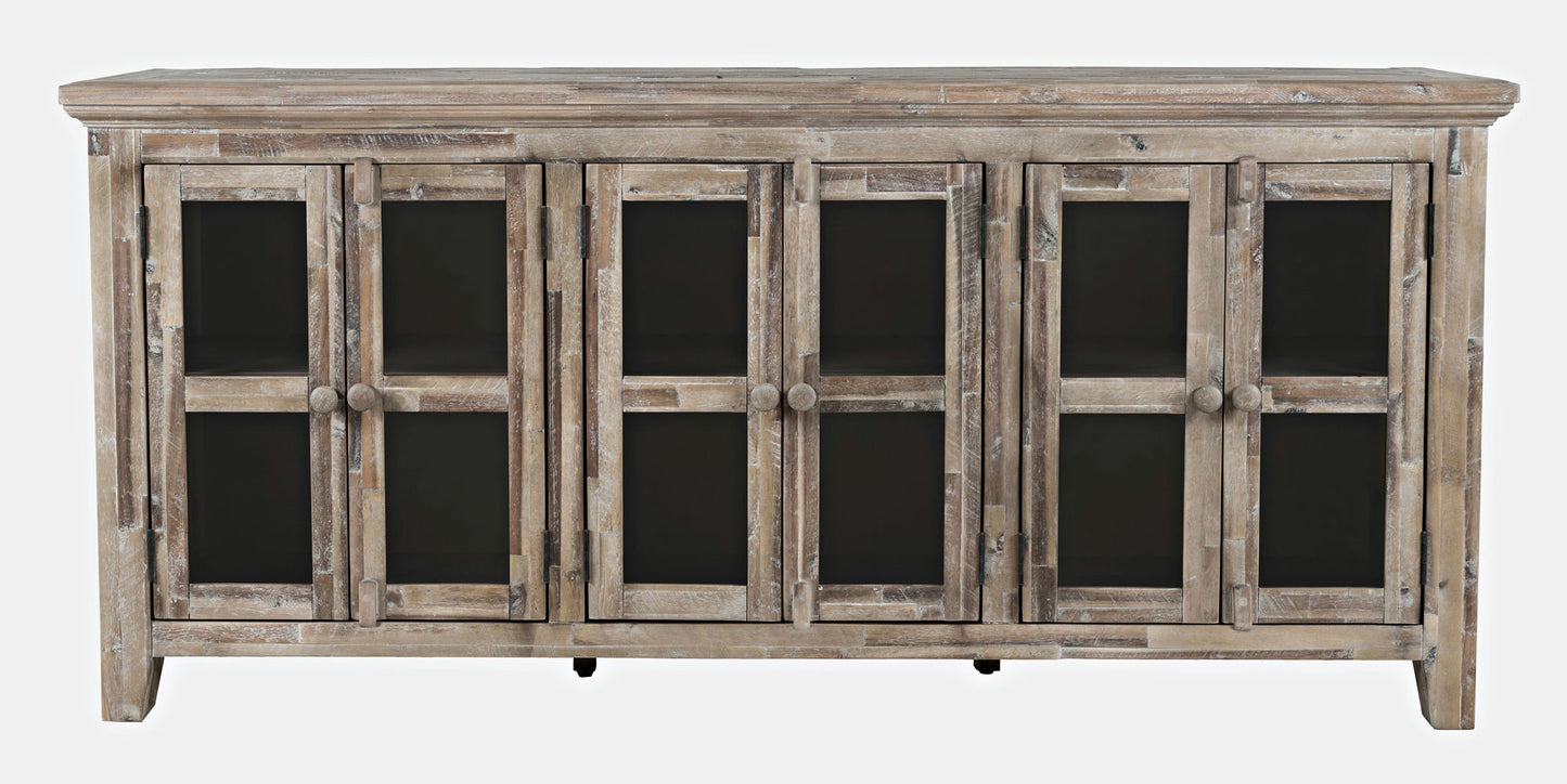 Rustic Shores 70" Coastal Distressed Acacia Six-Door Sideboard Cabinet - Grey