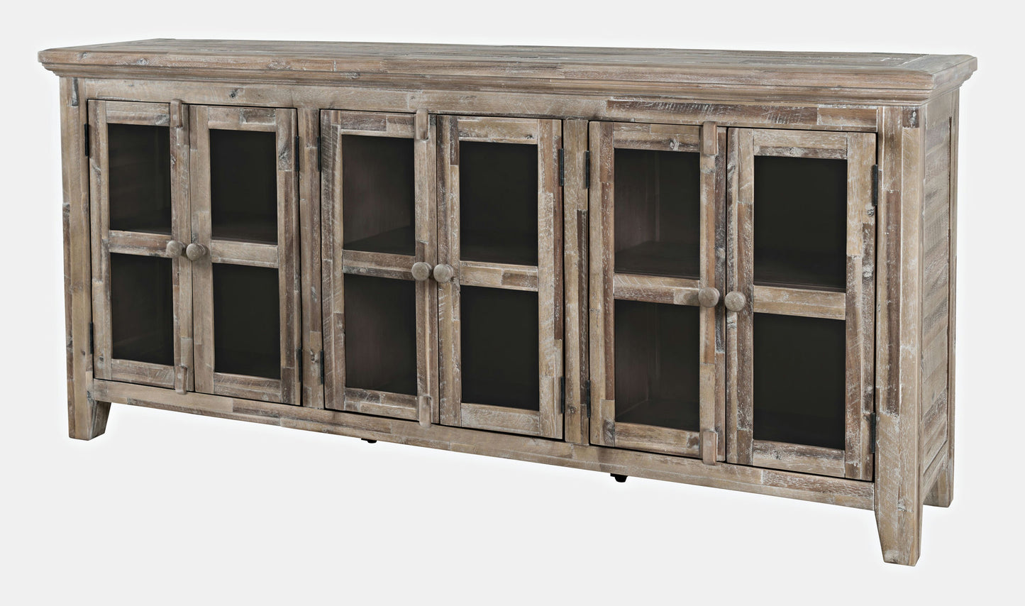 Rustic Shores 70" Coastal Distressed Acacia Six-Door Sideboard Cabinet - Grey