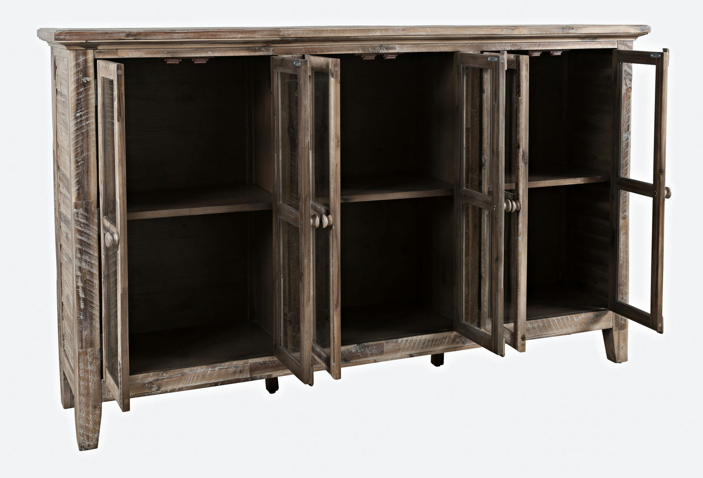 Rustic Shores 70" Coastal Distressed Acacia Six-Door Accent Cabinet - Grey Wash