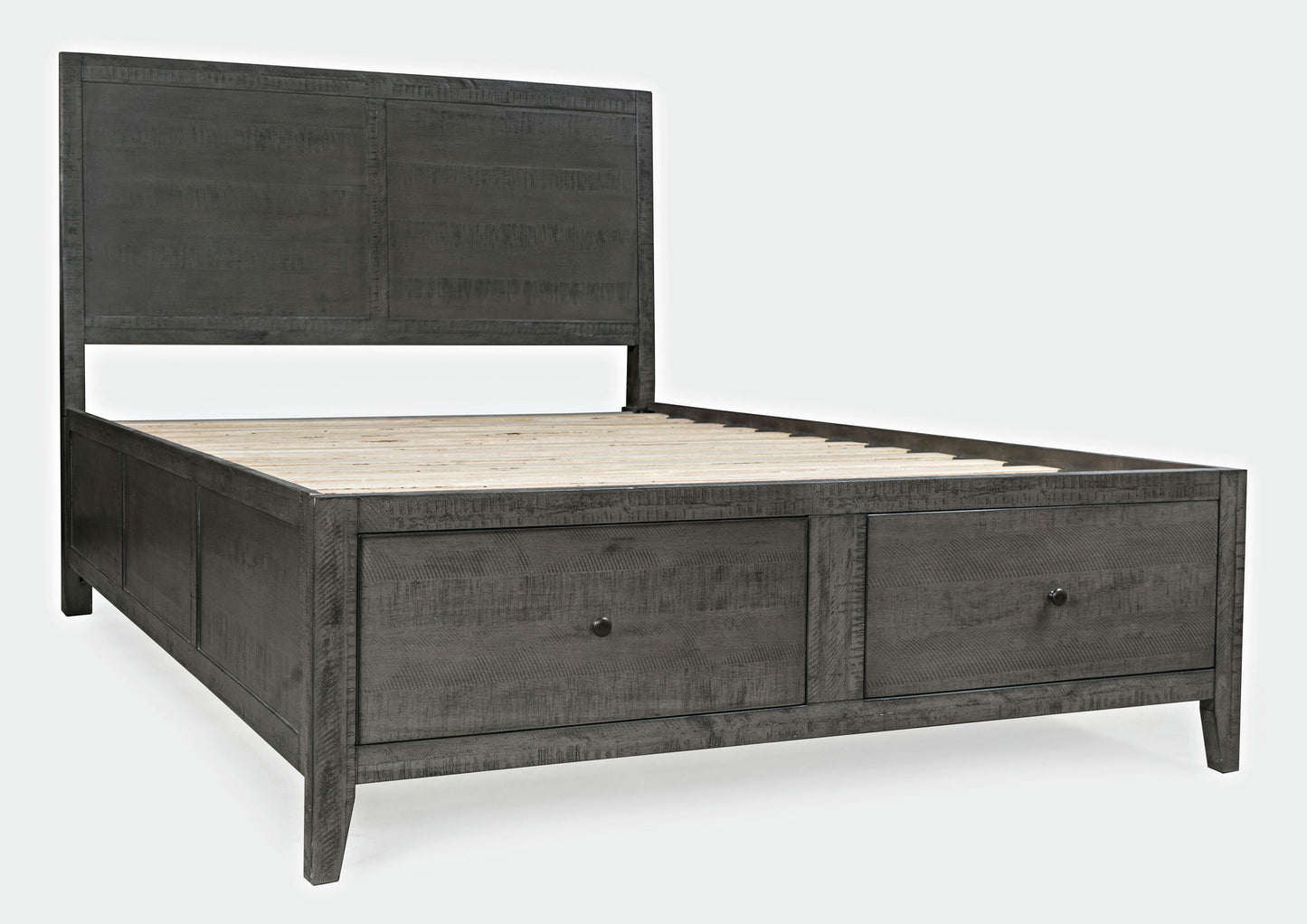 Maxton Coastal Distressed Acacia Queen Size Bed with Storage Drawers - Stone