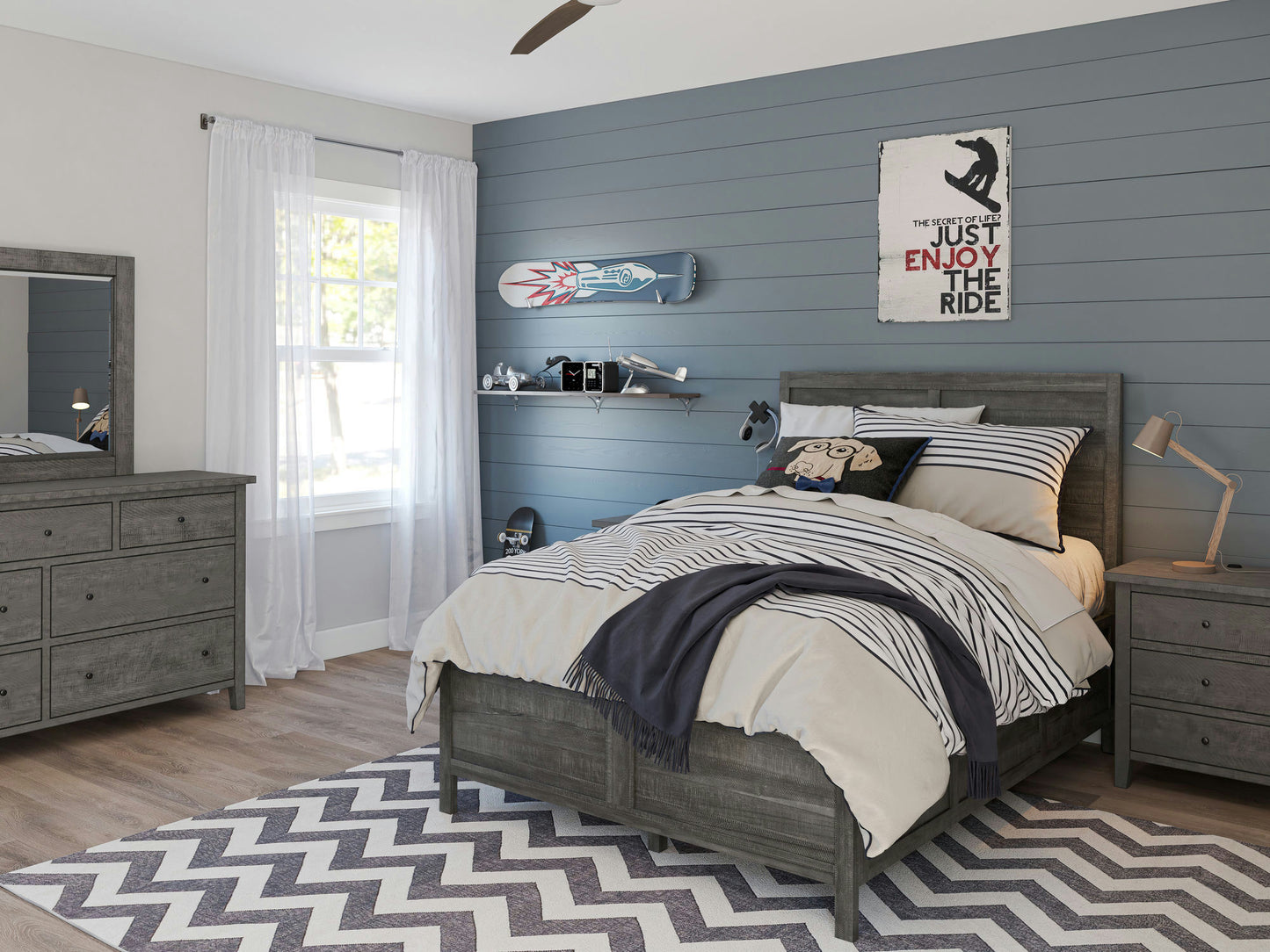 Maxton Contemporary Coastal Distressed Acacia Twin Size Bed - Stone