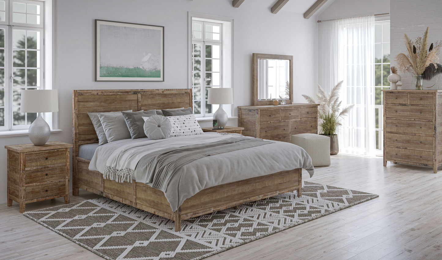 Maxton Contemporary Coastal Distressed Acacia Queen Size Bed - Wash Brown