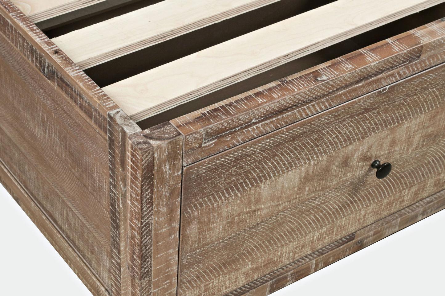 Maxton Coastal Distressed Acacia Queen Size Bed with Storage Drawers - Brown