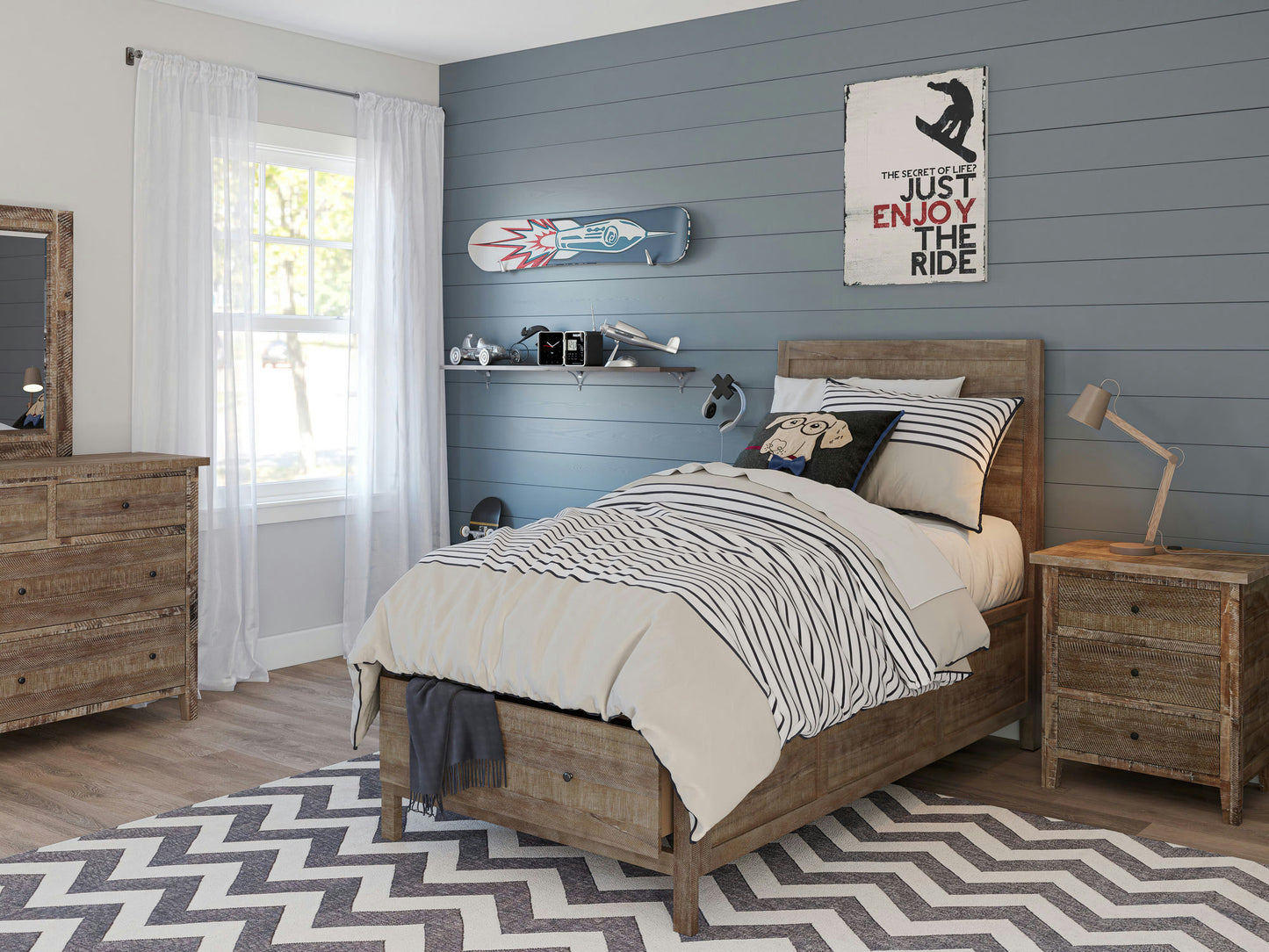 Maxton Coastal Distressed Acacia Twin Size Bed with Storage Drawers - Wash Brown